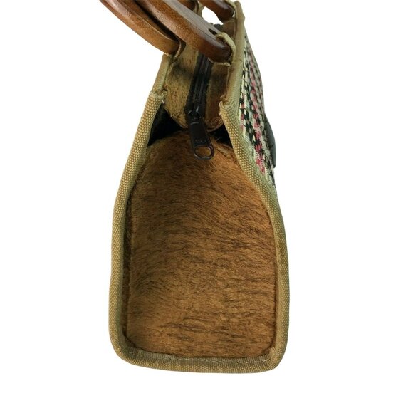 Mid Century Modern Handmade Purse Woven Straw Wood u Lined Wood Handle MCM u - Picture 4 of 11